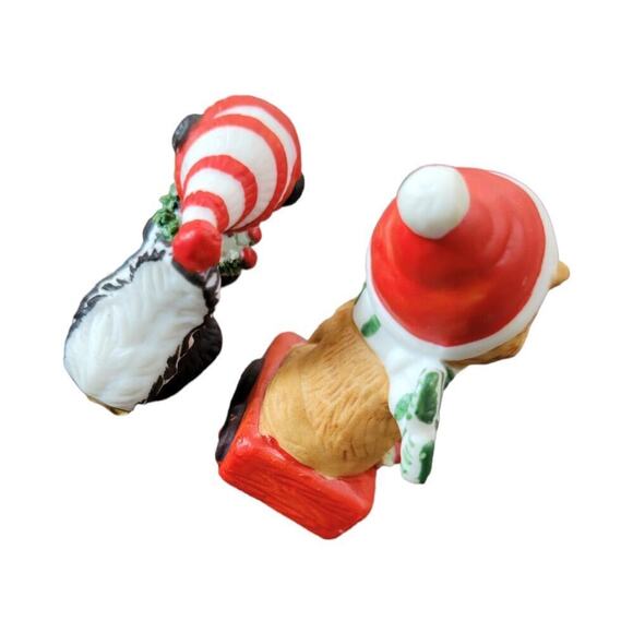 Vintage Enesco Miniature Christmas Bear Skunk Figurines Taiwan Collectible - Picture 6 of 7